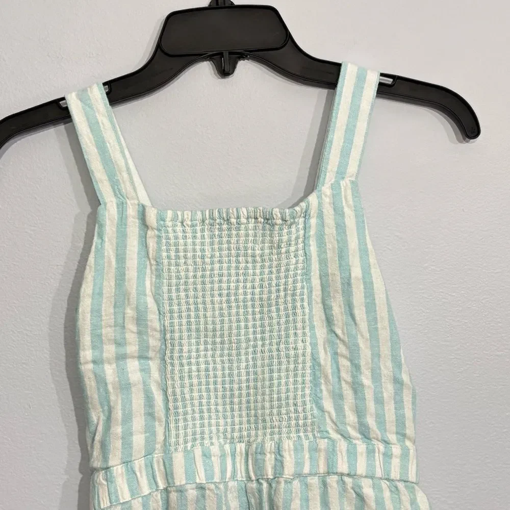 Old Navy | Girls Linen Striped Blue White Button Down Romper Jumpsuit Size L